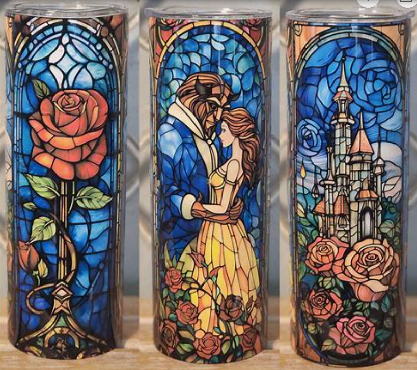 Beauty and The Beast Stain Glass Window 20 oz Tumbler