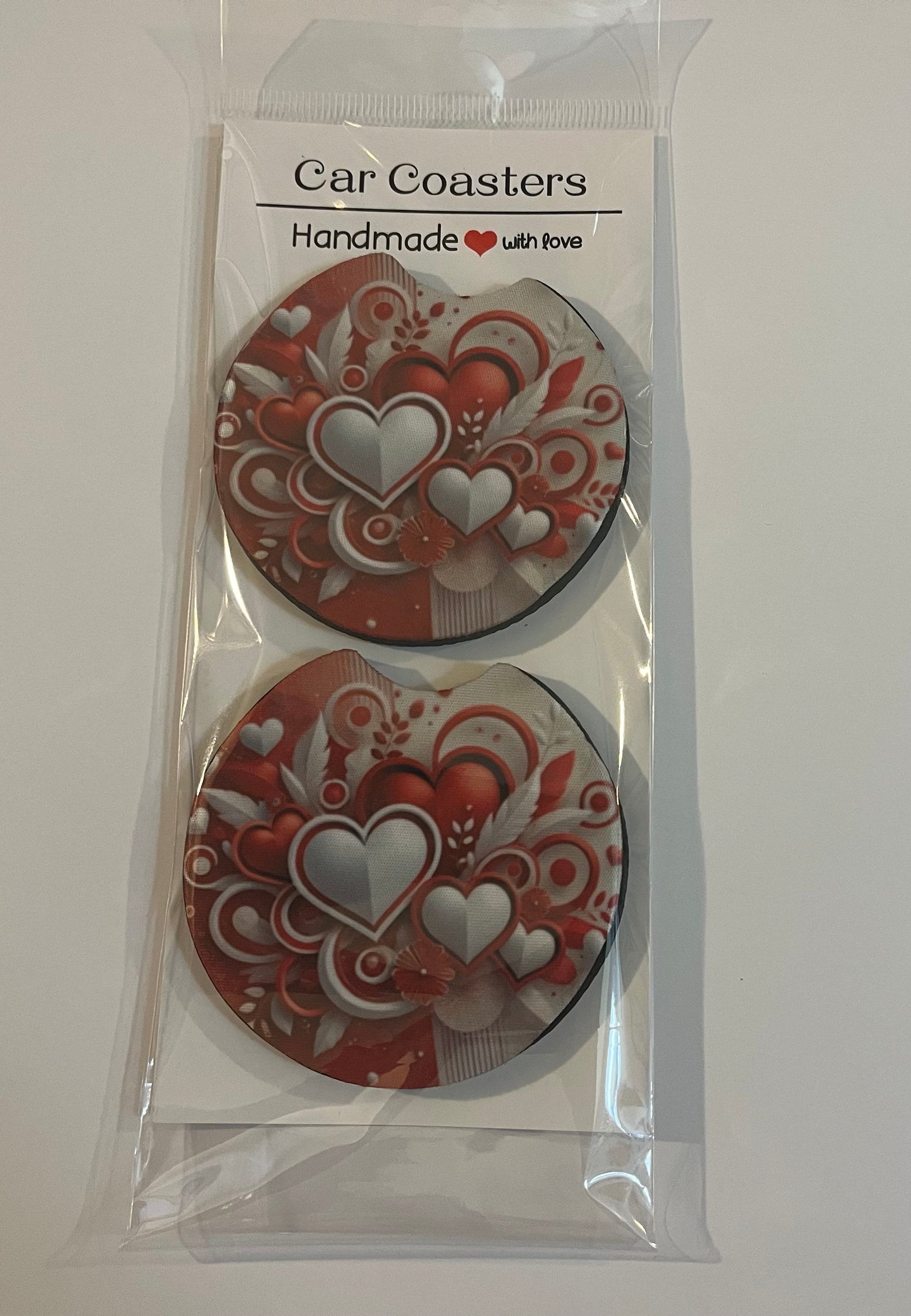 Red and White Hearts Car Coaster